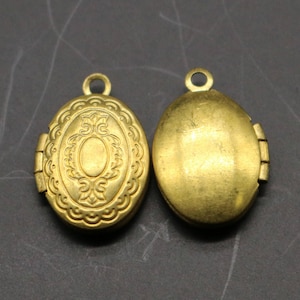 Raw BRASS Filigree Locket Oval Pendant Charm Dangle - 11x16mm - Brass Locket Pendant Charm - Ship from California USA - B48