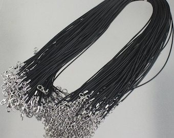Collana con cordino in cotone con finitura nera: regolabile da 18 a 20 pollici, chiusura a moschettone in rodio