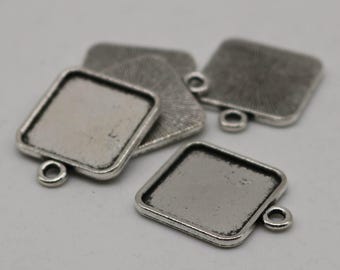 Antique Silver Square Bezel Blanks: 15 mm Cabochon Anhänger, 50 Stück