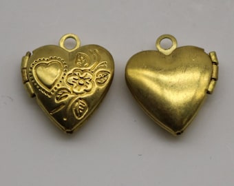 Raw Brass Filigree Heart Locket Pendant Charm (13x15mm)