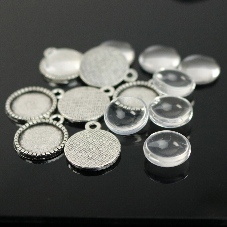 50 Round Antique Silver Bezel for 12mm 1/2inch Circle Pendant Blank Bezel . for Cabochon Cameo Pendants, Photo Jewelry, Post Setting image 3