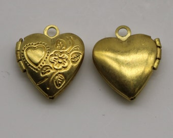 Raw BRASS Filigree Locket Heart in Heart Pendant Charm Dangle - 13x15mm - Brass Locket Pendant Charm - Ship from California USA - A49