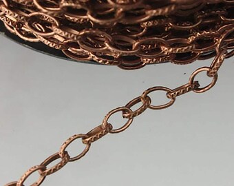 Cadena de cable texturizada con acabado en cobre antiguo: 6,3 x 3,5 mm, hierro sin soldar, 32 pies (carrete a granel)