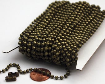 Antique Brass Ball Chain - 3.2mm with 10 FREE Connectors, 32 ft