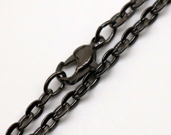 Gunmetal Finish Flat Cable Chain Necklace with Lobster Clasp (24 inch, 10 pcs)