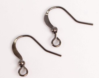 Gunmetal Finish Fish Hook Earwires: Brass Ball, Iron Base 300pcs - Wholesale Bulk Lot