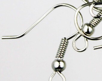 fish Hook with spring and ball Earwire 19X17mm - Rodium Plated 100 pcs - Wholesale Bulk Lot