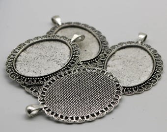 Bisel ovalado de plata antigua: 30 x 40 mm Colgante en blanco (5 piezas)