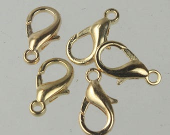 Gold Plated Lobster Claw Clasps 16mm: Jewelry Supplies, 100 pcs