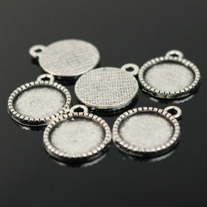 50 Round Antique Silver Bezel for 12mm 1/2inch Circle Pendant Blank Bezel . for Cabochon Cameo Pendants, Photo Jewelry, Post Setting image 1