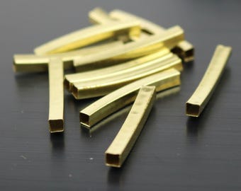 Cuentas espaciadoras cuadradas de tubo curvo de latón crudo (25 x 3 x 3 mm), 25 unidades