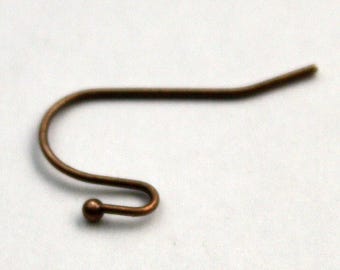 Antique Copper Plated Finish Ear Wires: French Hook Ball End, 20x13mm 50 pcs - Bulk Pack
