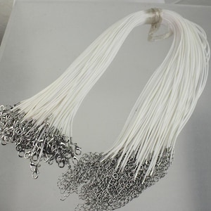 White Cotton Necklace Cord: Adjustable Rhodium Plated Clasp (18-20 inch)