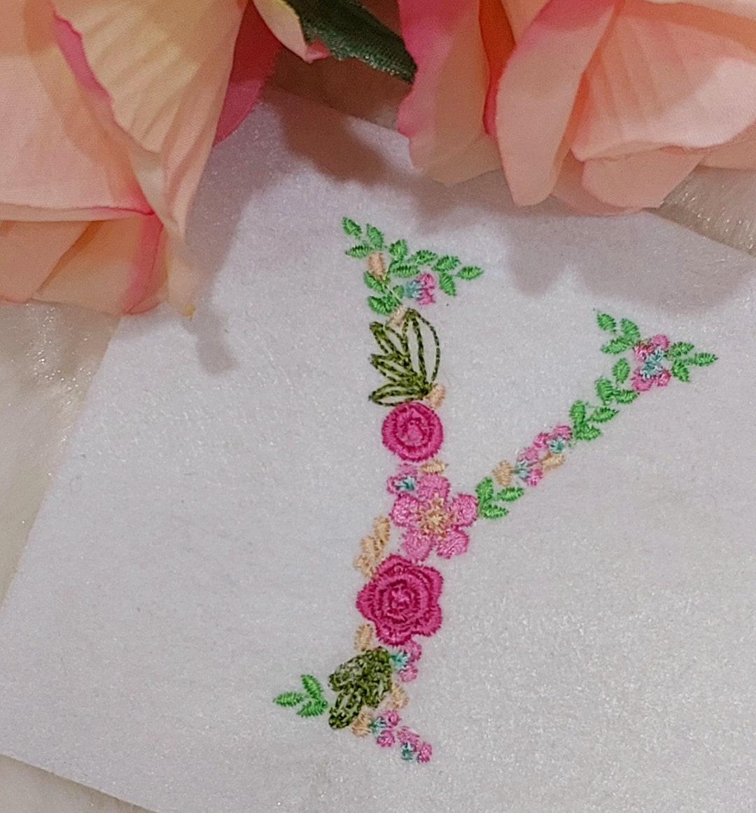 Floral Letter Embroidery Design, Uppercase Y Flower Alphabet Font