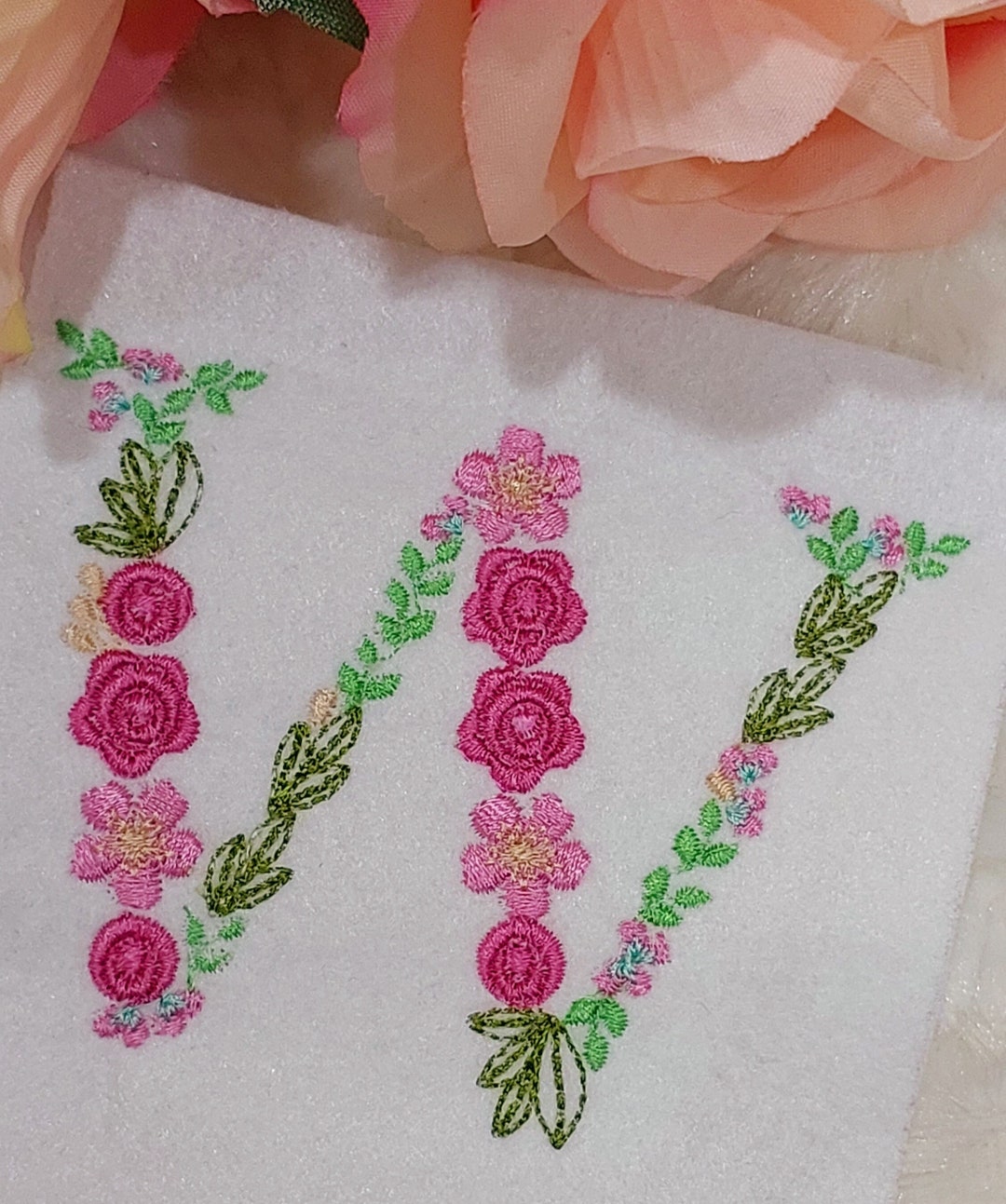 Floral Letter Embroidery Design Uppercase W Flower Alphabet Etsy