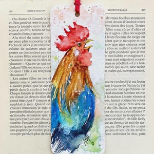 Handgemaltes Aquarell-Hahn-Lesezeichen, buntes Hahn-Gemälde, Lesezeichen für Buch, Henne und Hahn-Illustration, Geschenk für Mann-Leser