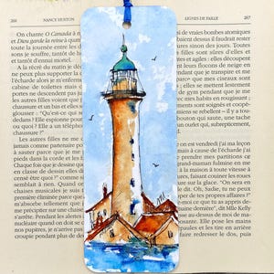 Lighthouse bookmark, marine lighthouse decor bookmark, marine decor ex libris, maritime symbol in original painting, small colorful gift