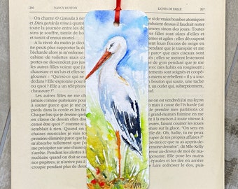 Stork bookmark, stork watercolor, stork painting, handmade bookmark, stork decoration, Alsace emblem, stork gift, original stork painting