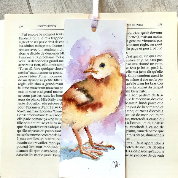 Un marque-page poussin, peinture originale de petit poussin mignon sur un signet spécial pour lecteur, cadeau miniature pour maman ou papa