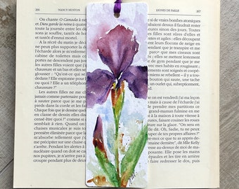 Purple Iris Hand Painted Bookmark, Iris Flower Painting on Bookmark, Gift Idea for Woman and Reader, Iris Watercolor painting, Floral Gift