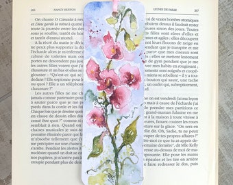 Sweet Peas bookmark, original watercolor painting of pink sweet peas bloom, handmade bookmark, feminine and refined gift, garden artwork