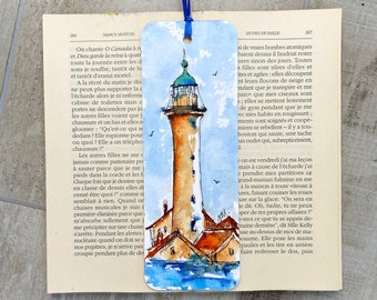 Lighthouse bookmark, marine lighthouse decor bookmark, marine decor ex libris, maritime symbol in original painting, small colorful gift