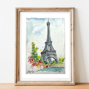 Acquerello originale della Torre Eiffel a Parigi, dipinto dell'emblema di Parigi e della Francia, souvenir di viaggio di Parigi, arte murale di Parigi