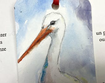 コウノトリのブックマーク、コウノトリの水彩画、コウノトリの絵画