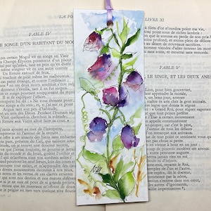 Marque-page fleurs de pois de senteur, peinture aquarelle originale de pois de senteur, signet fait-main pour livre, cadeau féminin raffiné