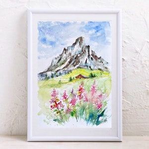 Passo Giau montagna nelle Dolomiti in estate, dipinto originale delle Alpi italiane a Belluno, Veneto Italia, dipinto di montagna