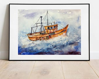 水彩画「陸上げ船」 水彩画「陸上げ船」 漁船」 水彩 八つ切り 2022年 | Pay ID