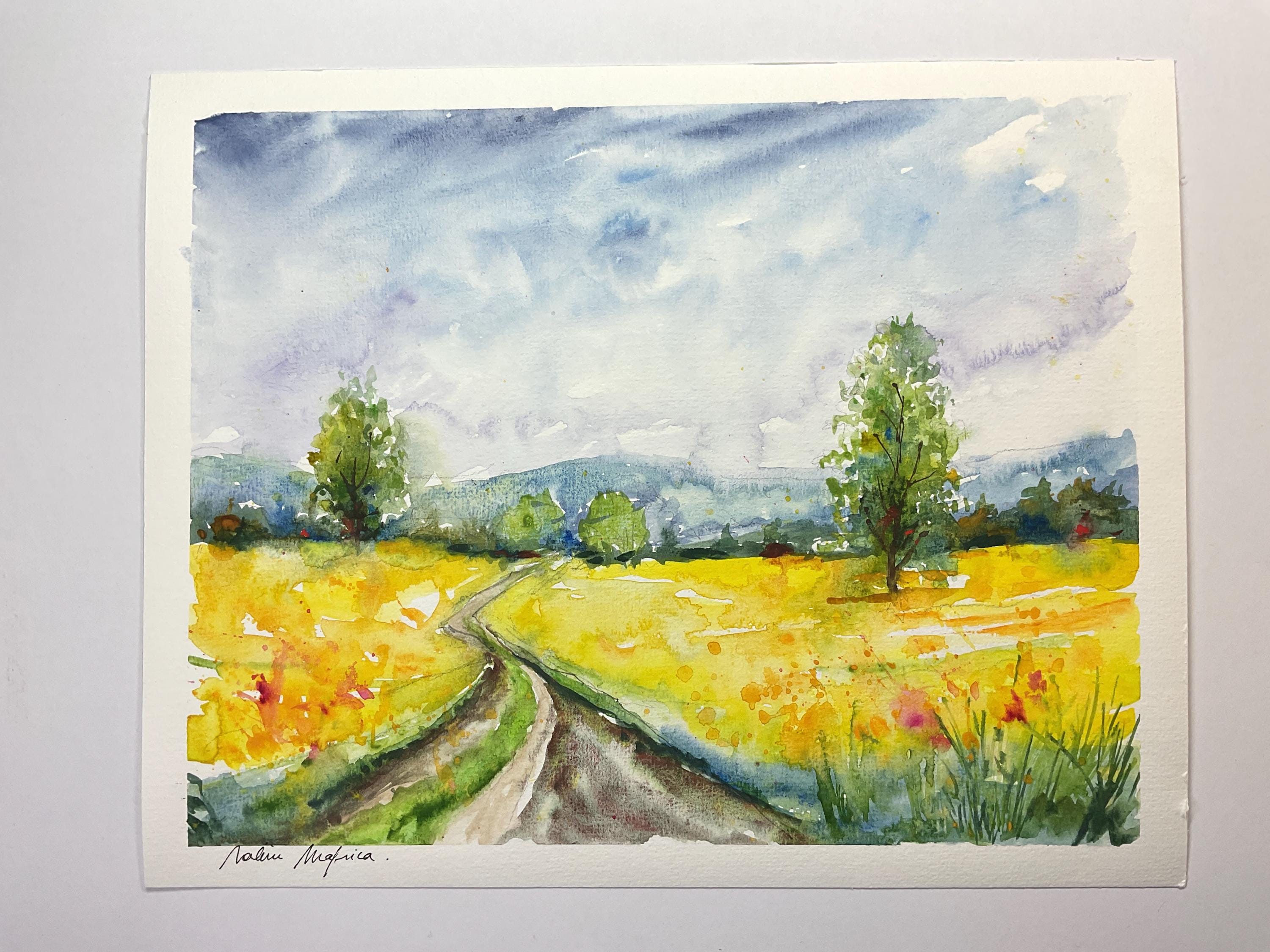 水彩画 (田園風景） 早朝の田園風景 水彩画 酒井芳元 - YouTube