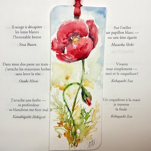 Red poppy original watercolor bookmark, poppies artwork, red wildflower little gift for her, reader accessories, handpainted poppy