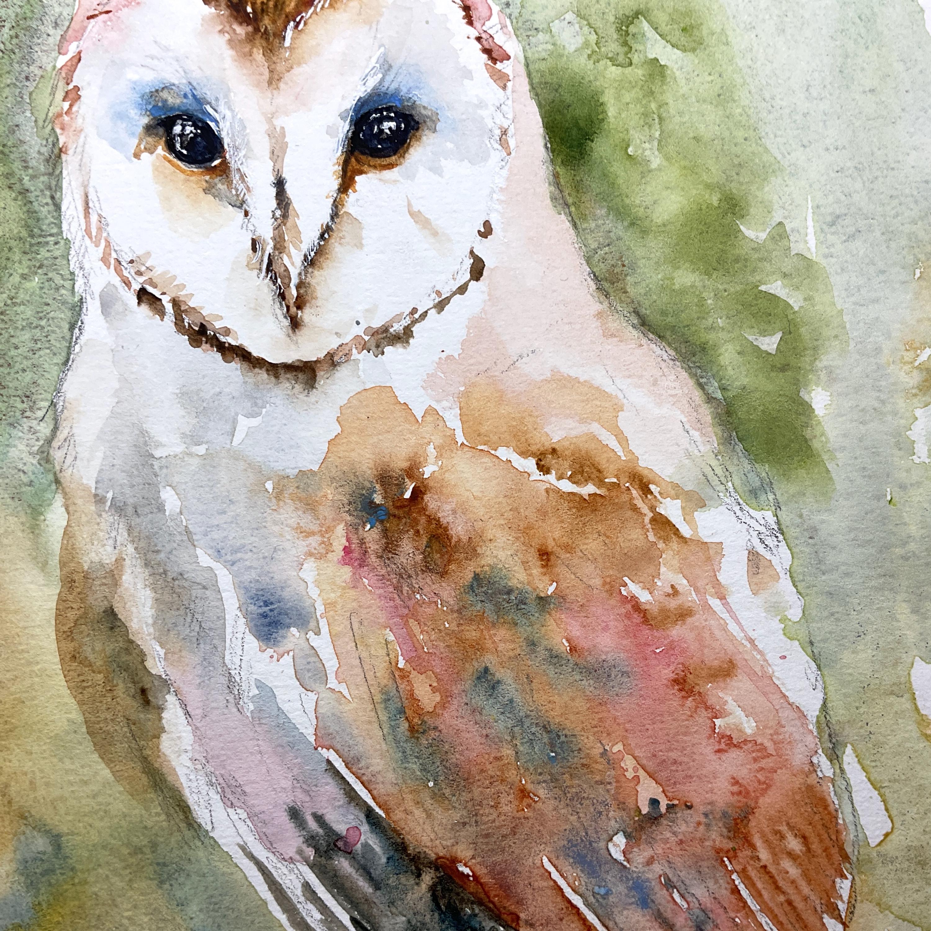 水彩フクロウ、オリジナルのフクロウの絵画、フクロウの装飾、フクロウ