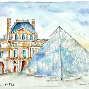 The Louvre Museum of Paris in Watercolor Original Painting