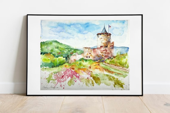 ケゼルスベール城アルザス フランス、記念碑の絵画、中世の城の