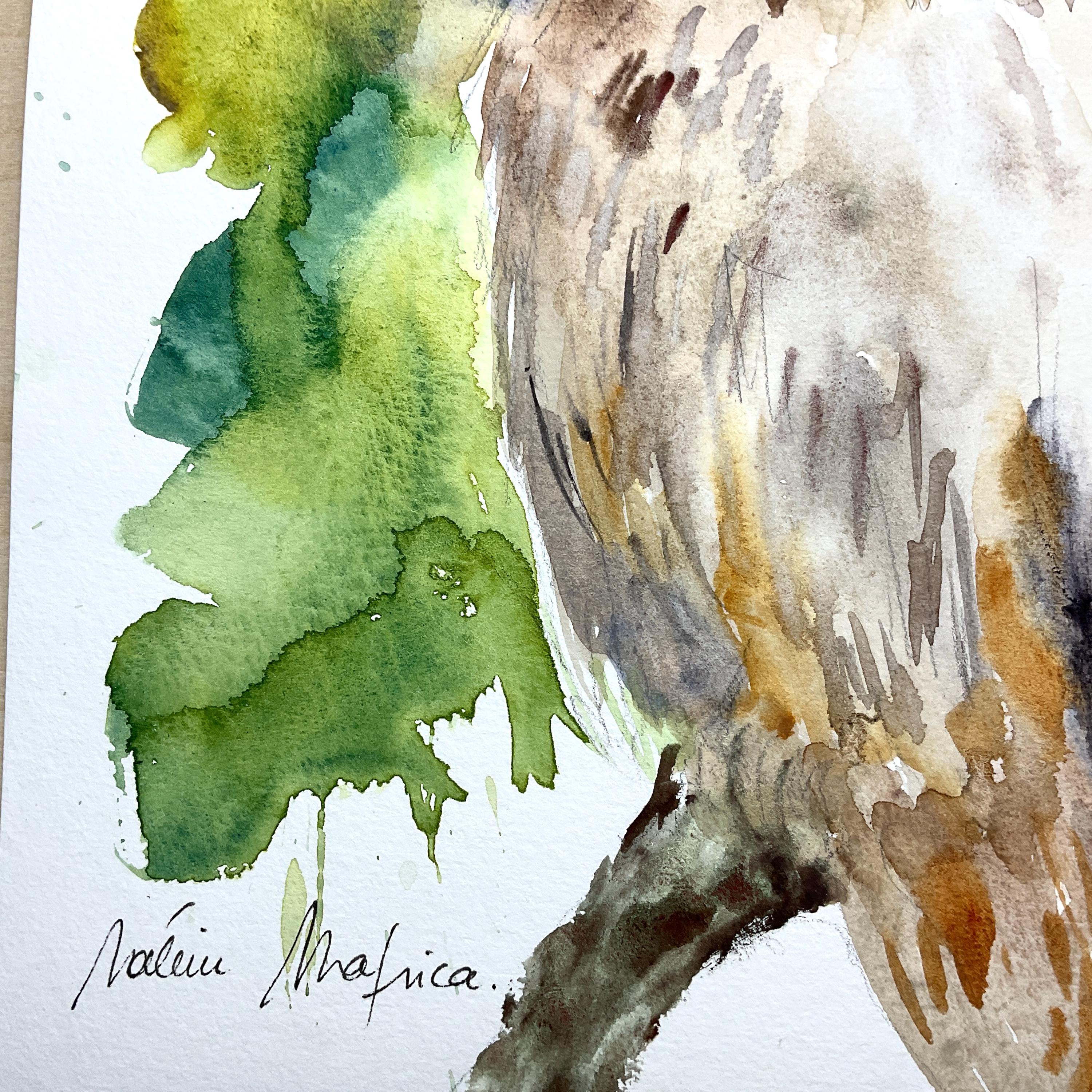 水彩フクロウ、オリジナルのフクロウの絵画、フクロウの装飾、フクロウ
