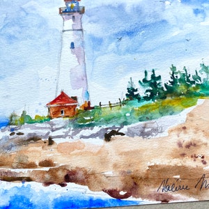 Original lighthouse watercolor, Crisp Point Michigan lighthouse on Lake Superior, original watercolor seascape, lighthouse painting artwork image 4