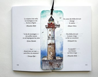 Original lighthouse watercolor bookmark, handmade bookmark, marine theme gift and decoration for reader, semaphore or beacon painting Ar-Men