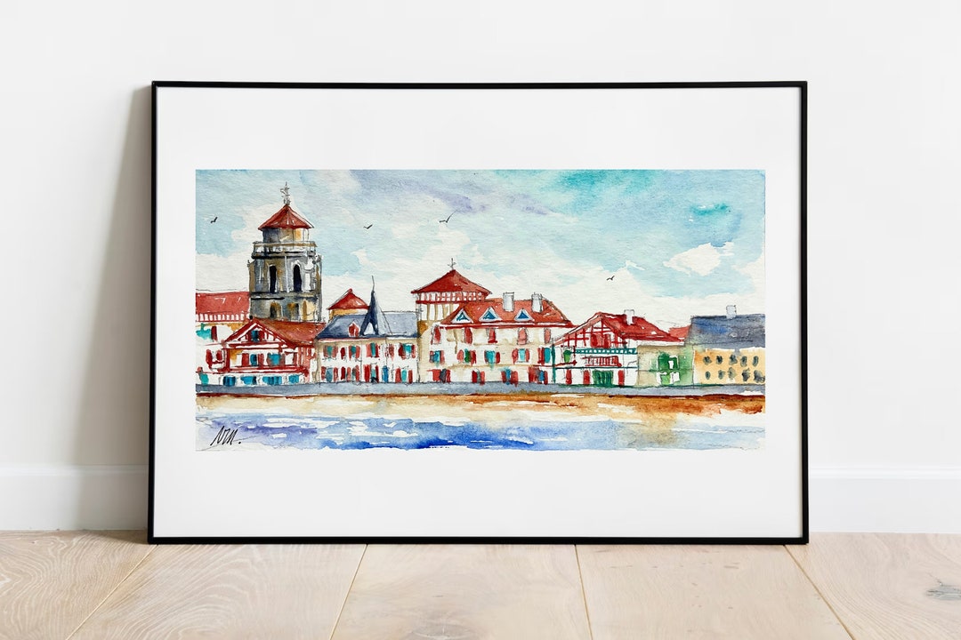 Saint Jean De Luz Original Small Watercolor, Painting of St Jean De Luz