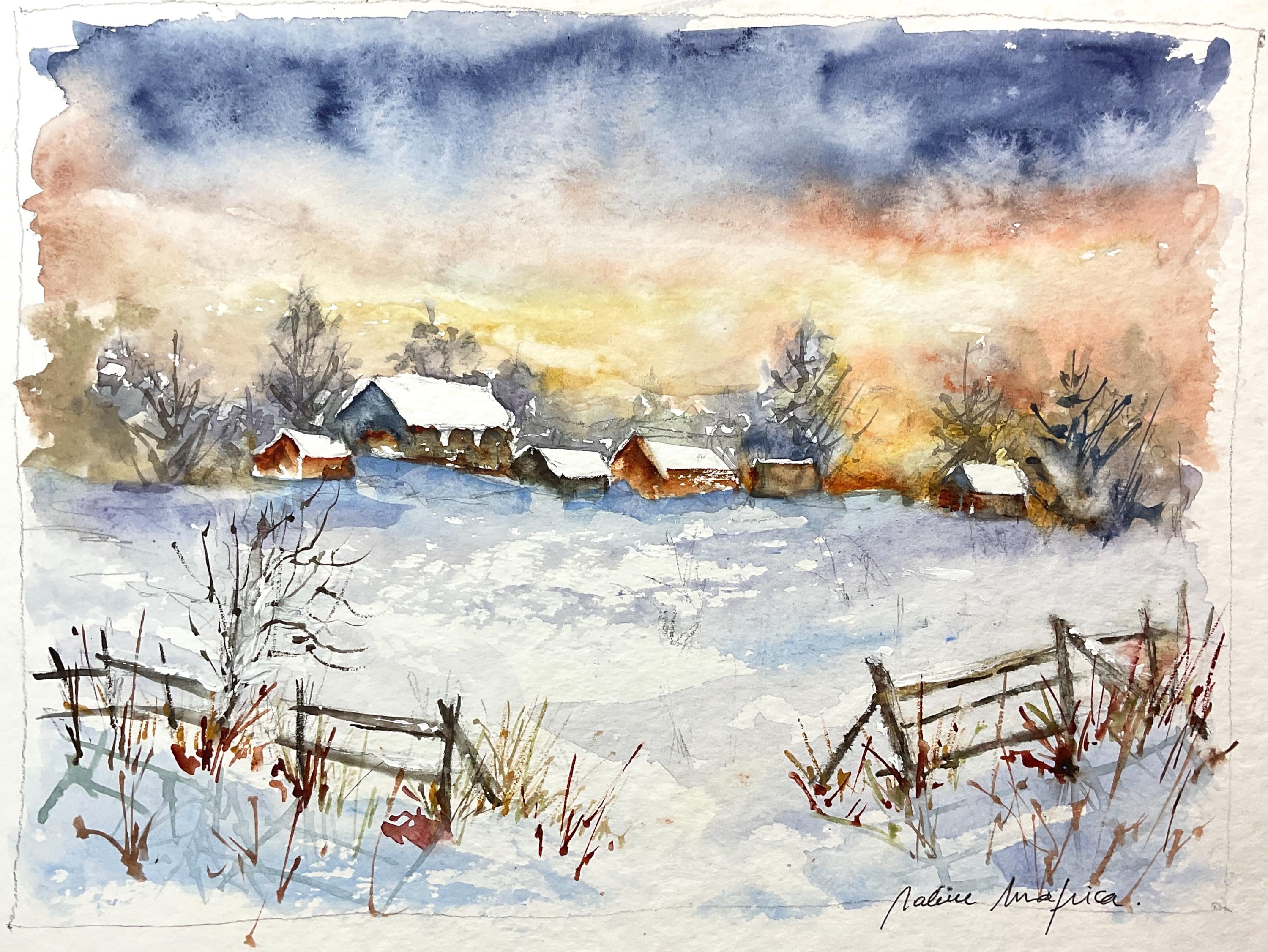 絵画　　田舎雪風景画 絵画 田舎雪風景画 publicdomainq-0037113vyyurd.jpg