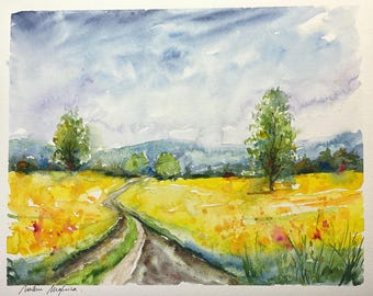 水彩画 アジアの農村風景 日本の農村風景画 水彩画 10％値下げしました - メルカリ