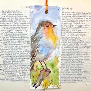 Rotkehlchen Aquarell Lesezeichen, Vogelmalerei auf Lesezeichen, Geschenk für Leser, handgemachtes Lesezeichen Vogelillustration, Rotkehlchen