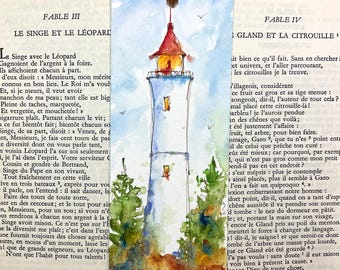 Akwarela z latarnią morską na zakładce do książki, oryginalna ręcznie robiona zakładka do książki, prezent i dekoracja o tematyce morskiej dla czytelnika, latarnia, semafor
