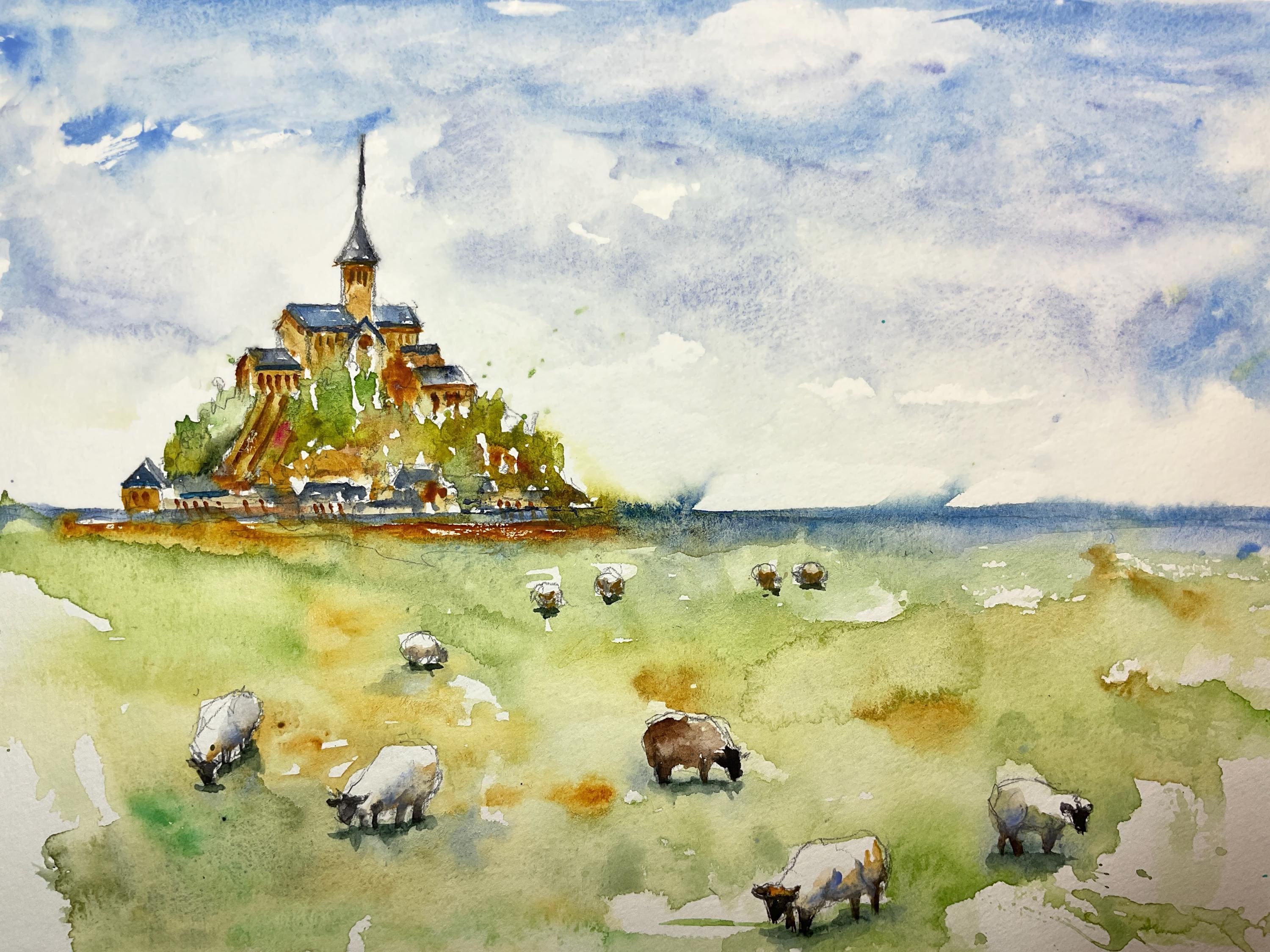 フランス、ノルマンディーのモン・サン・ミシェルの絵画、修道院の