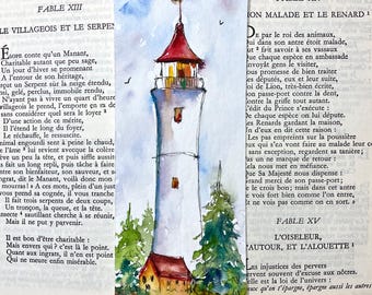 Zakładka do książki z akwarelową latarnią morską, oryginalny obraz latarni morskiej na zakładce, mały spersonalizowany ekslibris dla czytelnika