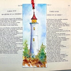Leuchtturm Aquarell auf Lesezeichen, original handgemachtes Lesezeichen für Buch, maritimes Geschenk und Dekoration für Leser, Leuchtfeuer, Semaphor