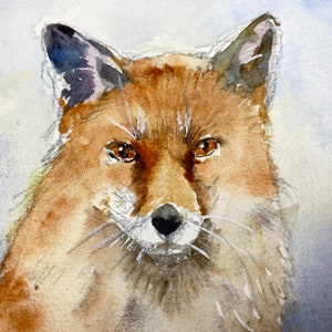 Original watercolor red fox, original painting of a fox, fox art, fox decoration, red fox illustration, little fox, vixen picture image 5