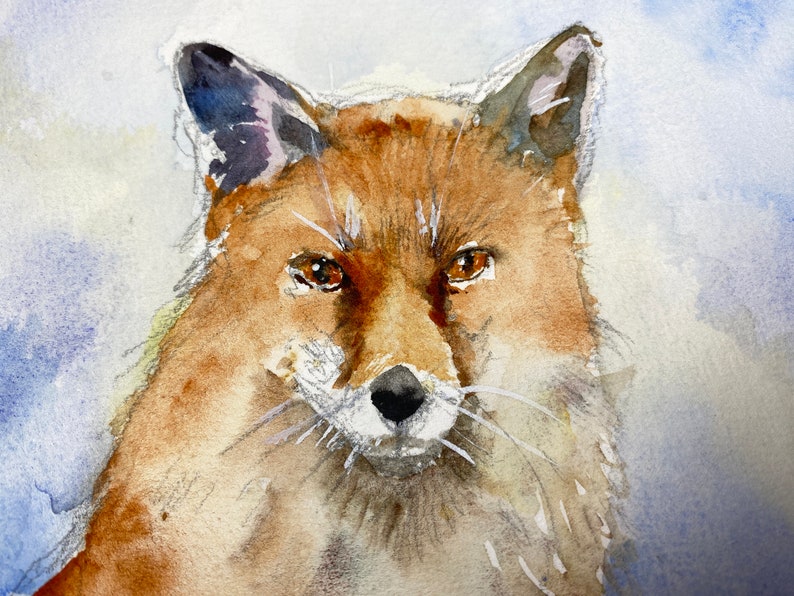 Original watercolor red fox, original painting of a fox, fox art, fox decoration, red fox illustration, little fox, vixen picture image 5