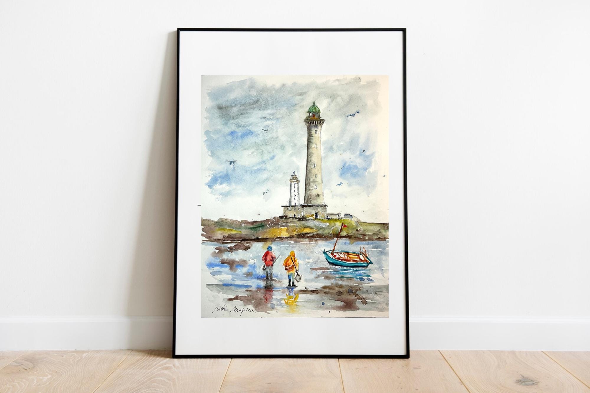 必見！オリジナル制 風景画 油絵 漁船 グリーン 静か 青空 ハイセンスな色調 逸品 　署名有り [ Eng sub ] How to paint a Fishing Boat | 5MIN Watercolor Tips  水彩画の基本〜漁船を描くコツ 5分講座